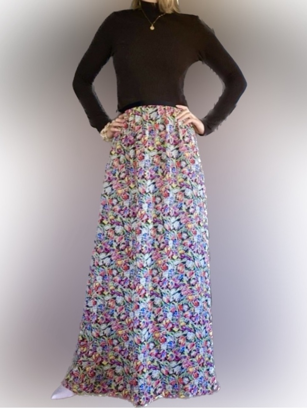 Derek Lam Floral Maxi Skirt - Multicolor with black lining like new.